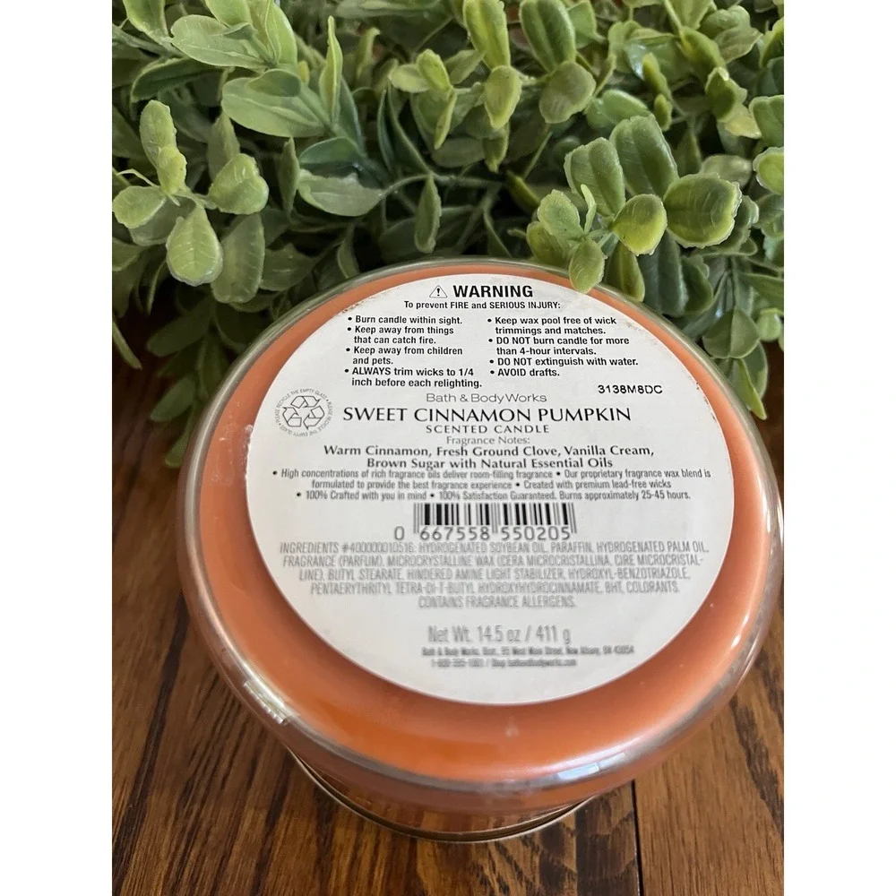 Bath and Body Works Sweet Cinnamon Pumpkin Candle 3-Wick Scented Fall 14.5 oz